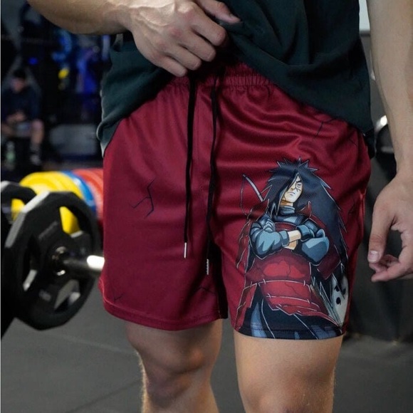 Invicta Kuru Anime x Gym Shorts Mens S Madara Uchiha Naruto Burgundy - Picture 1 of 7